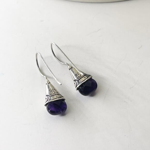 Vintage JGD Janice Girardi Designs .925 Sterling Silver Earrings Amethyst Hook - Picture 1 of 16
